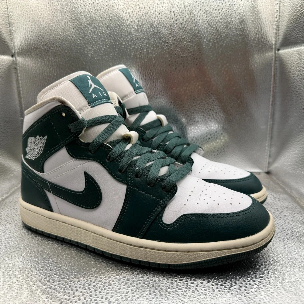 Size 8.5 Air Jordan 1 Mid White/Oxidized Green-Sail‎ Womens Sneakers BQ6472-133